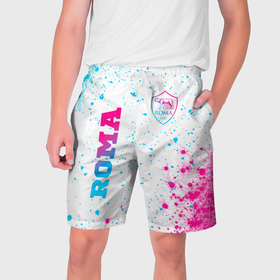 Мужские шорты 3D с принтом Roma neon gradient style вертикально в Тюмени,  полиэстер 100% | прямой крой, два кармана без застежек по бокам. Мягкая трикотажная резинка на поясе, внутри которой широкие завязки. Длина чуть выше колен | 