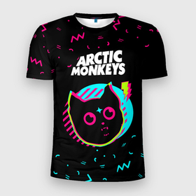 Мужская футболка 3D Slim с принтом Arctic Monkeys   rock star cat , 100% полиэстер с улучшенными характеристиками | приталенный силуэт, круглая горловина, широкие плечи, сужается к линии бедра | Тематика изображения на принте: 