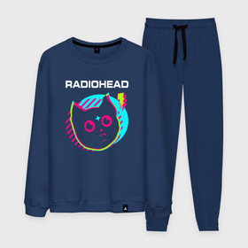 Мужской костюм хлопок с принтом Radiohead rock star cat в Петрозаводске, 100% хлопок | на свитшоте круглая горловина, мягкая резинка по низу. Брюки заужены к низу, на них два вида карманов: два “обычных” по бокам и два объемных, с клапанами, расположенные ниже линии бедра. Брюки с мягкой трикотажной резинкой на поясе и по низу штанин. В поясе для дополнительного комфорта — широкие завязки | 