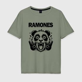 Мужская футболка хлопок Oversize с принтом Ramones   rock panda в Курске, 100% хлопок | свободный крой, круглый ворот, “спинка” длиннее передней части | 