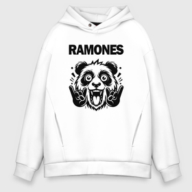 Мужское худи Oversize хлопок с принтом Ramones   rock panda в Екатеринбурге, френч-терри — 70% хлопок, 30% полиэстер. Мягкий теплый начес внутри —100% хлопок | боковые карманы, эластичные манжеты и нижняя кромка, капюшон на магнитной кнопке | 