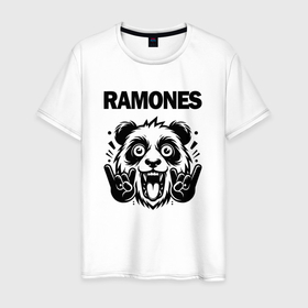 Мужская футболка хлопок с принтом Ramones   rock panda в Екатеринбурге, 100% хлопок | прямой крой, круглый вырез горловины, длина до линии бедер, слегка спущенное плечо. | Тематика изображения на принте: 
