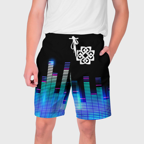 Мужские шорты 3D с принтом Breaking Benjamin эквалайзер ,  полиэстер 100% | прямой крой, два кармана без застежек по бокам. Мягкая трикотажная резинка на поясе, внутри которой широкие завязки. Длина чуть выше колен | 