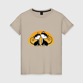 Женская футболка хлопок с принтом Влюблённые кошечки в Кировске, 100% хлопок | прямой крой, круглый вырез горловины, длина до линии бедер, слегка спущенное плечо | 