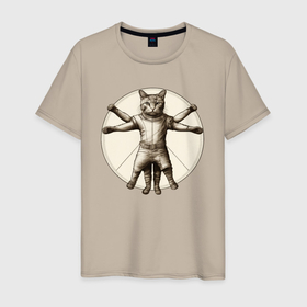 Мужская футболка хлопок с принтом Витрувианский космо кот в Кировске, 100% хлопок | прямой крой, круглый вырез горловины, длина до линии бедер, слегка спущенное плечо. | 