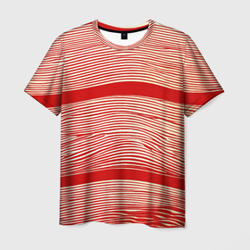 Мужская футболка 3D с принтом В красную полосочку в Екатеринбурге, 100% полиэфир | прямой крой, круглый вырез горловины, длина до линии бедер | 