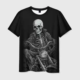 Мужская футболка 3D с принтом Скелет   на мотоцикле в Кировске, 100% полиэфир | прямой крой, круглый вырез горловины, длина до линии бедер | 
