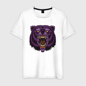Мужская футболка хлопок с принтом Фиолетовый медведь в Екатеринбурге, 100% хлопок | прямой крой, круглый вырез горловины, длина до линии бедер, слегка спущенное плечо. | 