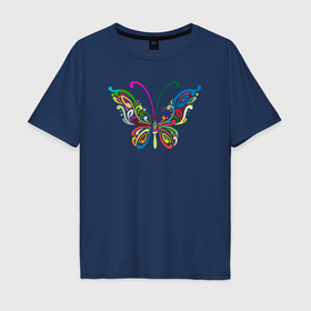 Мужская футболка хлопок Oversize с принтом Butterfly colors в Санкт-Петербурге, 100% хлопок | свободный крой, круглый ворот, “спинка” длиннее передней части | 