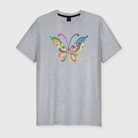Мужская футболка хлопок Slim с принтом Butterfly colors в Санкт-Петербурге, 92% хлопок, 8% лайкра | приталенный силуэт, круглый вырез ворота, длина до линии бедра, короткий рукав | 