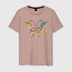 Мужская футболка хлопок с принтом Butterfly colors в Санкт-Петербурге, 100% хлопок | прямой крой, круглый вырез горловины, длина до линии бедер, слегка спущенное плечо. | 