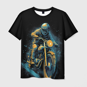 Мужская футболка 3D с принтом Ночной   мотокросс в Курске, 100% полиэфир | прямой крой, круглый вырез горловины, длина до линии бедер | 