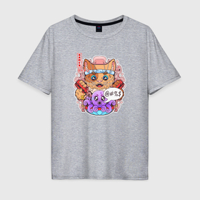 Мужская футболка хлопок Oversize с принтом Забавный кот повар в Санкт-Петербурге, 100% хлопок | свободный крой, круглый ворот, “спинка” длиннее передней части | Тематика изображения на принте: 