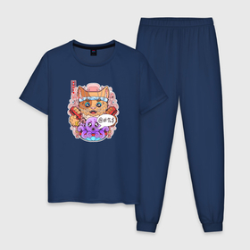Мужская пижама хлопок с принтом Забавный кот повар в Санкт-Петербурге, 100% хлопок | брюки и футболка прямого кроя, без карманов, на брюках мягкая резинка на поясе и по низу штанин
 | Тематика изображения на принте: 