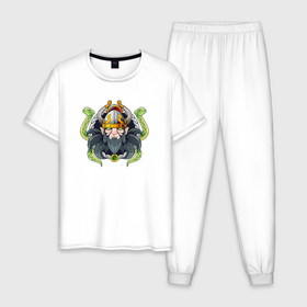 Мужская пижама хлопок с принтом Античный бог Локи в Кировске, 100% хлопок | брюки и футболка прямого кроя, без карманов, на брюках мягкая резинка на поясе и по низу штанин
 | 