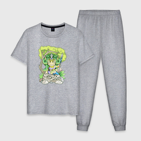 Мужская пижама хлопок с принтом Милая Медуза Горгона , 100% хлопок | брюки и футболка прямого кроя, без карманов, на брюках мягкая резинка на поясе и по низу штанин
 | 
