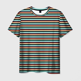 Мужская футболка 3D с принтом Насыщенные полосы бирюзово красный в Тюмени, 100% полиэфир | прямой крой, круглый вырез горловины, длина до линии бедер | 