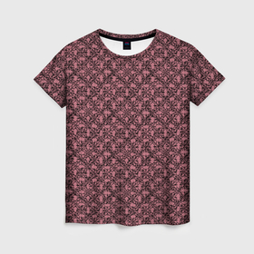 Женская футболка 3D с принтом Паттерн стилизованные цветы чёрно розовый в Кировске, 100% полиэфир ( синтетическое хлопкоподобное полотно) | прямой крой, круглый вырез горловины, длина до линии бедер | 