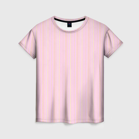 Женская футболка 3D с принтом Бледный розово жёлтый полосатый в Кировске, 100% полиэфир ( синтетическое хлопкоподобное полотно) | прямой крой, круглый вырез горловины, длина до линии бедер | Тематика изображения на принте: 