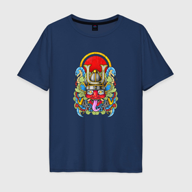 Мужская футболка хлопок Oversize с принтом Мифический демон самурай в Кировске, 100% хлопок | свободный крой, круглый ворот, “спинка” длиннее передней части | 
