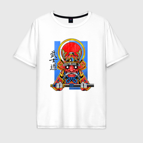 Мужская футболка хлопок Oversize с принтом Мифический самурай , 100% хлопок | свободный крой, круглый ворот, “спинка” длиннее передней части | 