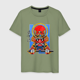 Мужская футболка хлопок с принтом Мифический самурай в Кировске, 100% хлопок | прямой крой, круглый вырез горловины, длина до линии бедер, слегка спущенное плечо. | 