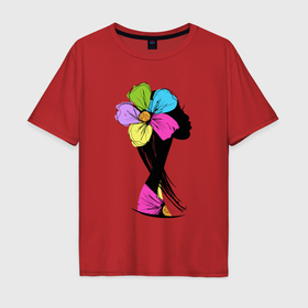 Мужская футболка хлопок Oversize с принтом Girl flower в Санкт-Петербурге, 100% хлопок | свободный крой, круглый ворот, “спинка” длиннее передней части | Тематика изображения на принте: 