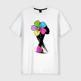 Мужская футболка хлопок Slim с принтом Girl flower в Санкт-Петербурге, 92% хлопок, 8% лайкра | приталенный силуэт, круглый вырез ворота, длина до линии бедра, короткий рукав | Тематика изображения на принте: 