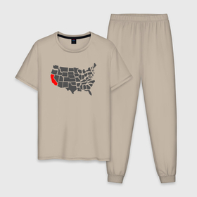 Мужская пижама хлопок с принтом California state в Курске, 100% хлопок | брюки и футболка прямого кроя, без карманов, на брюках мягкая резинка на поясе и по низу штанин
 | Тематика изображения на принте: 