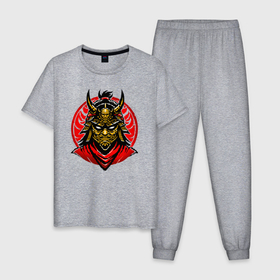 Мужская пижама хлопок с принтом Сёгун логотип в Петрозаводске, 100% хлопок | брюки и футболка прямого кроя, без карманов, на брюках мягкая резинка на поясе и по низу штанин
 | 