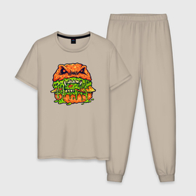 Мужская пижама хлопок с принтом Голодный бургер , 100% хлопок | брюки и футболка прямого кроя, без карманов, на брюках мягкая резинка на поясе и по низу штанин
 | 