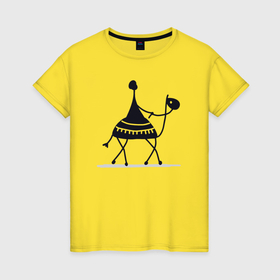 Женская футболка хлопок с принтом Бедуин на верблюде , 100% хлопок | прямой крой, круглый вырез горловины, длина до линии бедер, слегка спущенное плечо | 