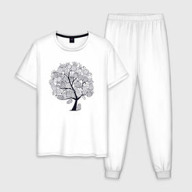 Мужская пижама хлопок с принтом Ананасовое дерево в Новосибирске, 100% хлопок | брюки и футболка прямого кроя, без карманов, на брюках мягкая резинка на поясе и по низу штанин
 | Тематика изображения на принте: 