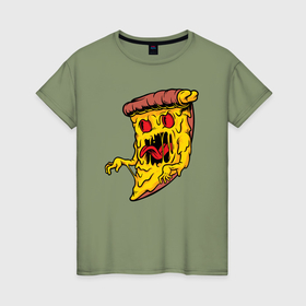 Женская футболка хлопок с принтом Сумасшедшая пицца монстр в Новосибирске, 100% хлопок | прямой крой, круглый вырез горловины, длина до линии бедер, слегка спущенное плечо | 
