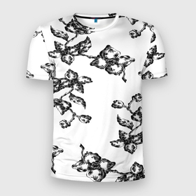 Мужская футболка 3D Slim с принтом white flowers в Санкт-Петербурге, 100% полиэстер с улучшенными характеристиками | приталенный силуэт, круглая горловина, широкие плечи, сужается к линии бедра | Тематика изображения на принте: 