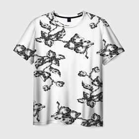 Мужская футболка 3D с принтом white flowers в Санкт-Петербурге, 100% полиэфир | прямой крой, круглый вырез горловины, длина до линии бедер | Тематика изображения на принте: 
