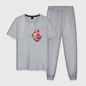 Мужская пижама хлопок с принтом Настоящее сердце и роза цветка в Кировске, 100% хлопок | брюки и футболка прямого кроя, без карманов, на брюках мягкая резинка на поясе и по низу штанин
 | 