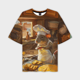 Мужская футболка oversize 3D с принтом Крыса повар готовит на кухне в Новосибирске,  |  | 