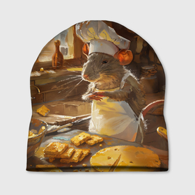 Шапка 3D с принтом Крыса повар готовит на кухне в Курске, 100% полиэстер | универсальный размер, печать по всей поверхности изделия | 