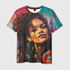 Мужская футболка 3D с принтом Граффити портрет девушки абстракция в Кировске, 100% полиэфир | прямой крой, круглый вырез горловины, длина до линии бедер | 