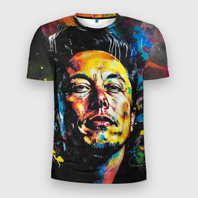 Мужская футболка 3D Slim с принтом Граффити портрет Илона Маска , 100% полиэстер с улучшенными характеристиками | приталенный силуэт, круглая горловина, широкие плечи, сужается к линии бедра | 