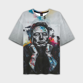 Мужская футболка oversize 3D с принтом Илон Маск граффити портрет на серой стене в Курске,  |  | Тематика изображения на принте: 