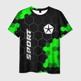 Мужская футболка 3D с принтом Jeep green sport hexagon , 100% полиэфир | прямой крой, круглый вырез горловины, длина до линии бедер | 