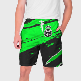 Мужские шорты 3D с принтом Real Madrid sport green в Санкт-Петербурге,  полиэстер 100% | прямой крой, два кармана без застежек по бокам. Мягкая трикотажная резинка на поясе, внутри которой широкие завязки. Длина чуть выше колен | Тематика изображения на принте: 