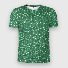 Мужская футболка 3D Slim с принтом Паттерн мелкие соты зелёный в Тюмени, 100% полиэстер с улучшенными характеристиками | приталенный силуэт, круглая горловина, широкие плечи, сужается к линии бедра | 
