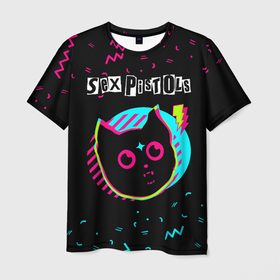 Мужская футболка 3D с принтом Sex Pistols   rock star cat , 100% полиэфир | прямой крой, круглый вырез горловины, длина до линии бедер | Тематика изображения на принте: 