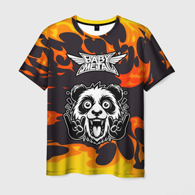 Мужская футболка 3D с принтом Babymetal рок панда и огонь в Курске, 100% полиэфир | прямой крой, круглый вырез горловины, длина до линии бедер | Тематика изображения на принте: 