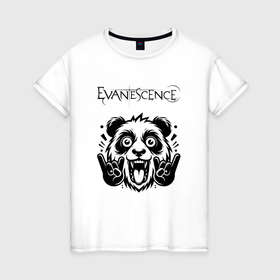 Женская футболка хлопок с принтом Evanescence   rock panda в Санкт-Петербурге, 100% хлопок | прямой крой, круглый вырез горловины, длина до линии бедер, слегка спущенное плечо | 
