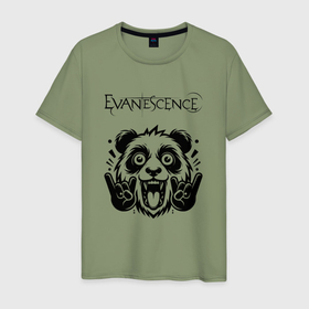 Мужская футболка хлопок с принтом Evanescence   rock panda в Санкт-Петербурге, 100% хлопок | прямой крой, круглый вырез горловины, длина до линии бедер, слегка спущенное плечо. | 