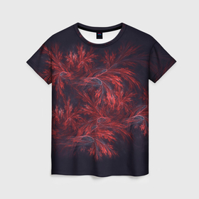 Женская футболка 3D с принтом Листва травы в графике в Санкт-Петербурге, 100% полиэфир ( синтетическое хлопкоподобное полотно) | прямой крой, круглый вырез горловины, длина до линии бедер | 